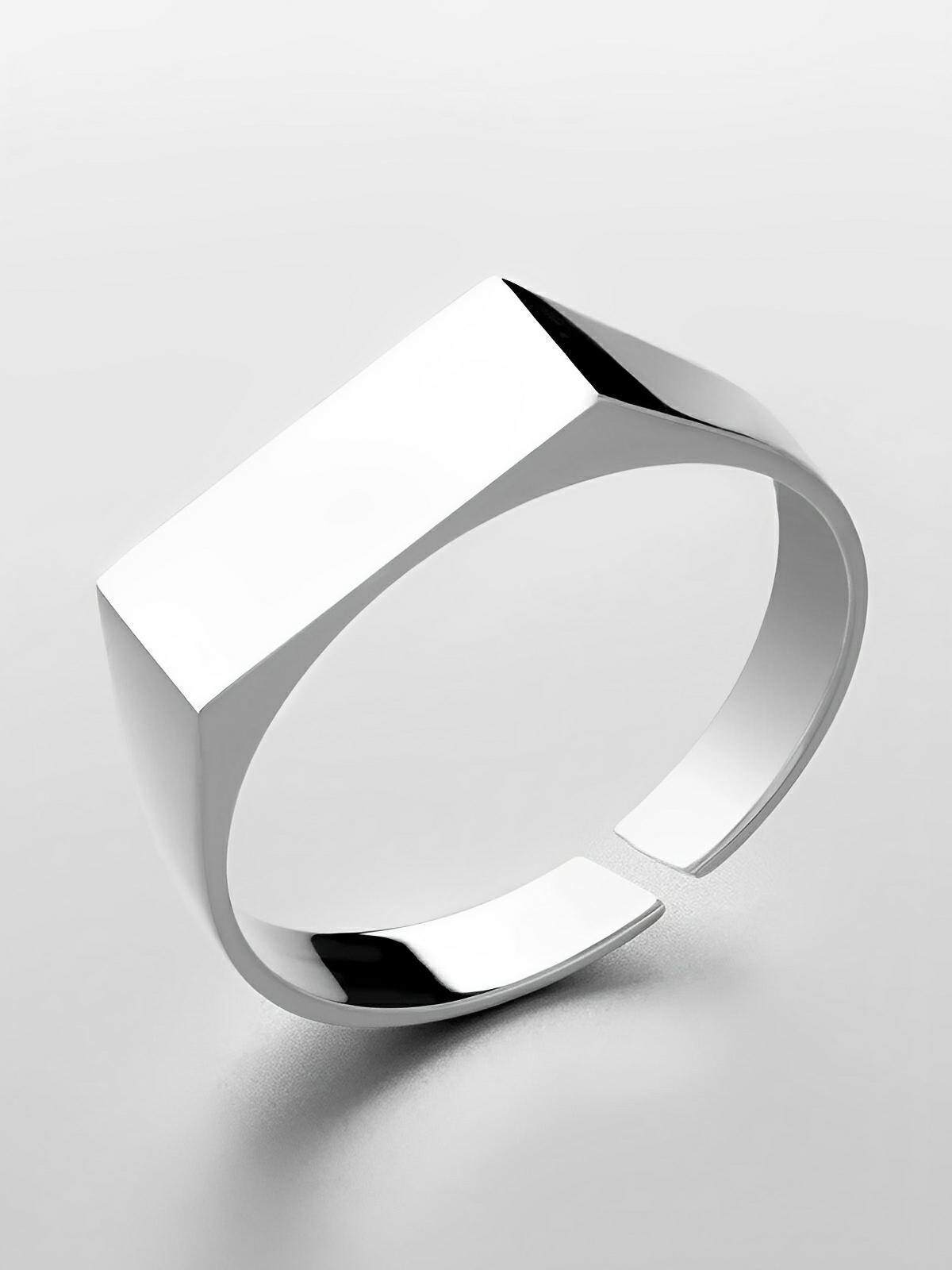 Bague rectangle minimaliste, en acier inoxydable, effet miroir, design géométrique, pour homme, modèle Nathan - Bague - Argent XS
