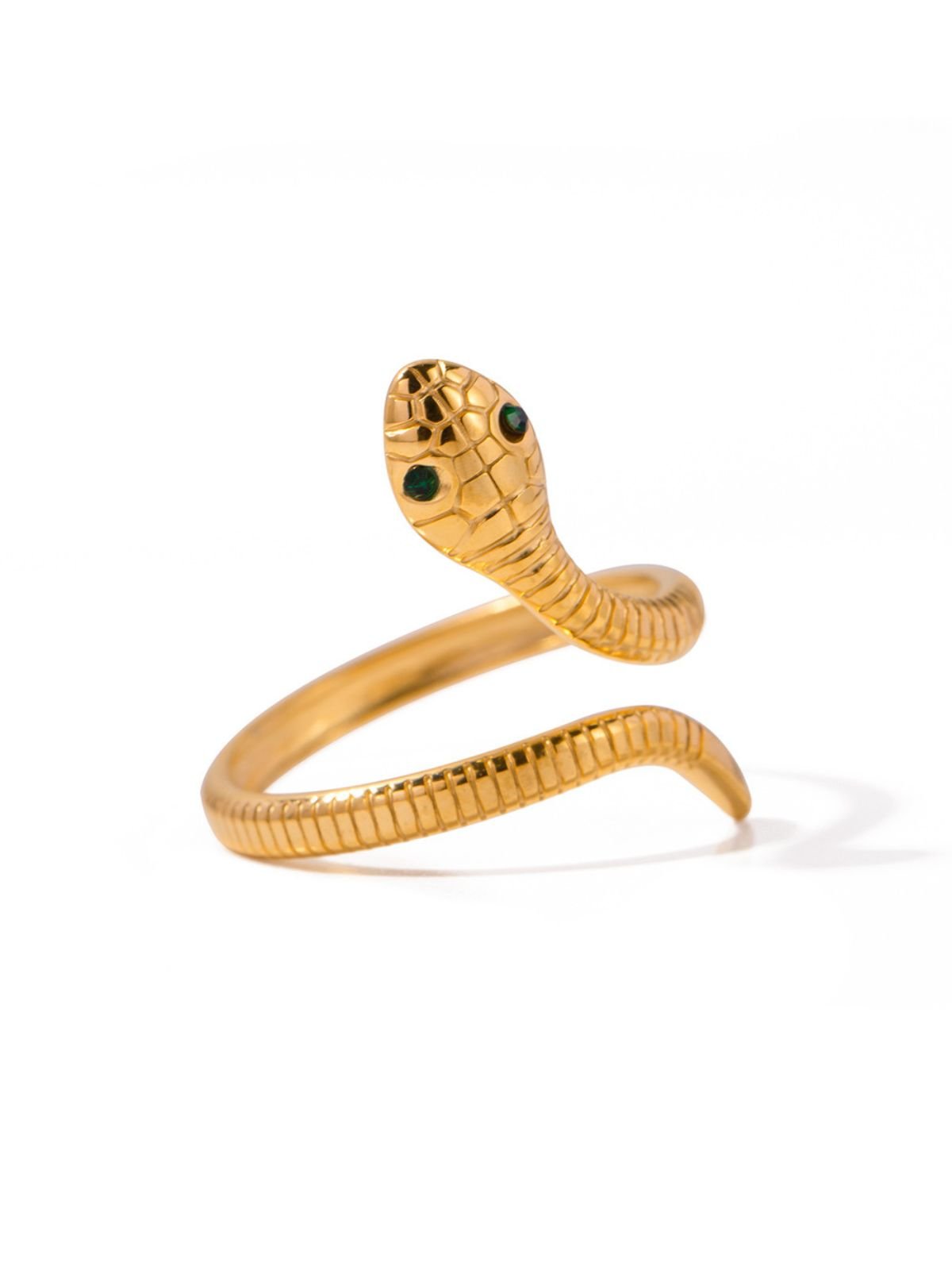 Bague serpent, bague ouverte, anneau ajustable, doré, yeux verts, modèle Dina - Bague - Or