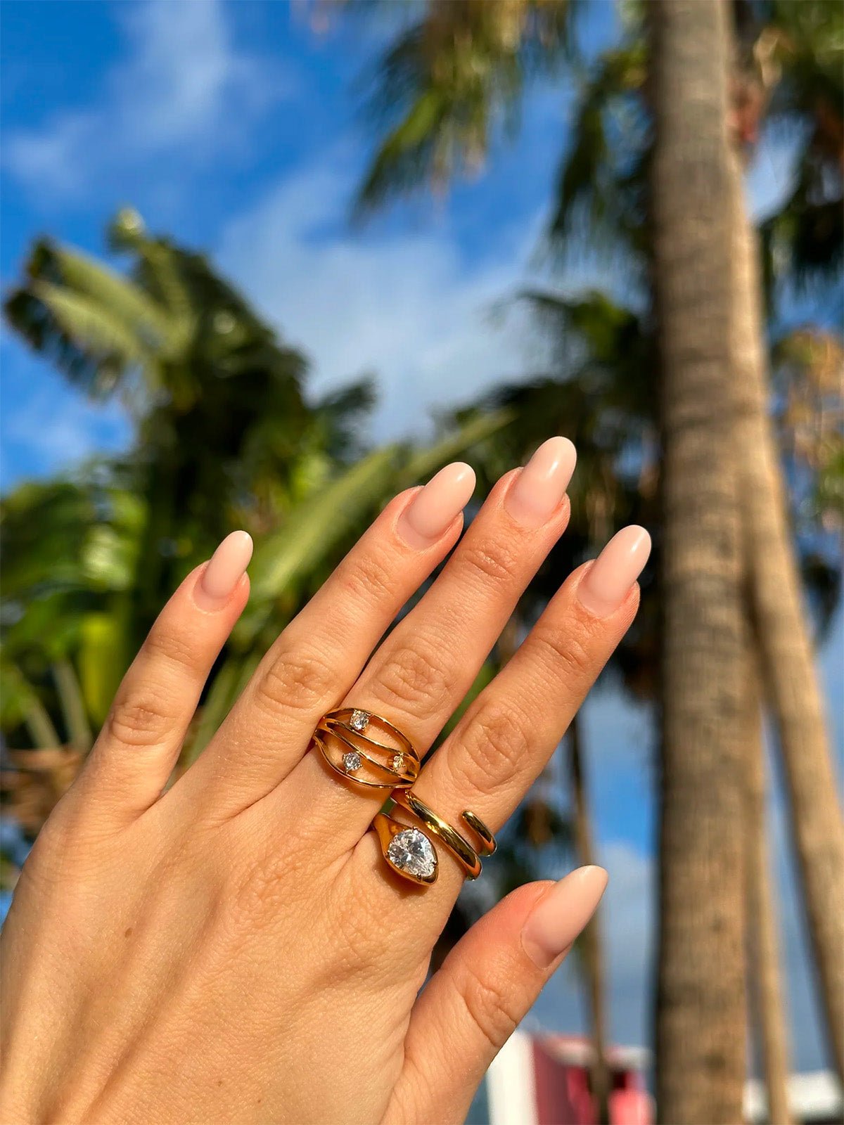 Bague serpent dorée, acier inoxydable, pierre de zircon, design tendance, bijou ajustable, modèle Uniqua - Bague - Or XS