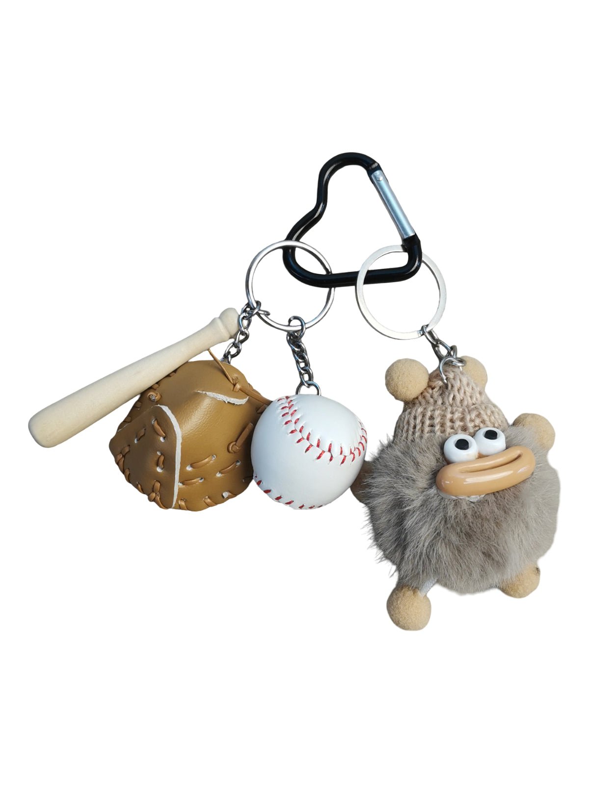 Bijou de sac baseball, porte - clés peluche kawaii, breloque originale, accessoire sac fantaisie, décoration sac rigolote, modèle Troki - Beige