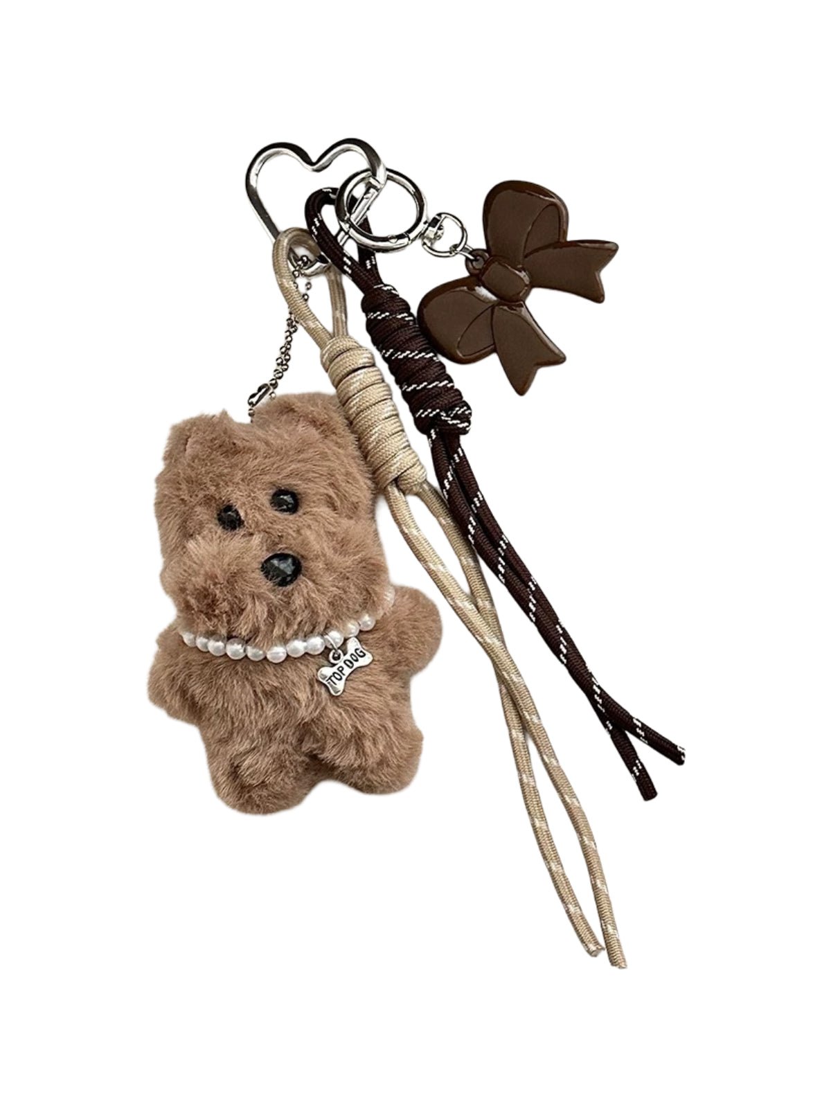 Bijou de sac chien peluche, porte - clés dog, breloque Y2K, accessoire sac, chiot peluche, modèle Swany - Marron