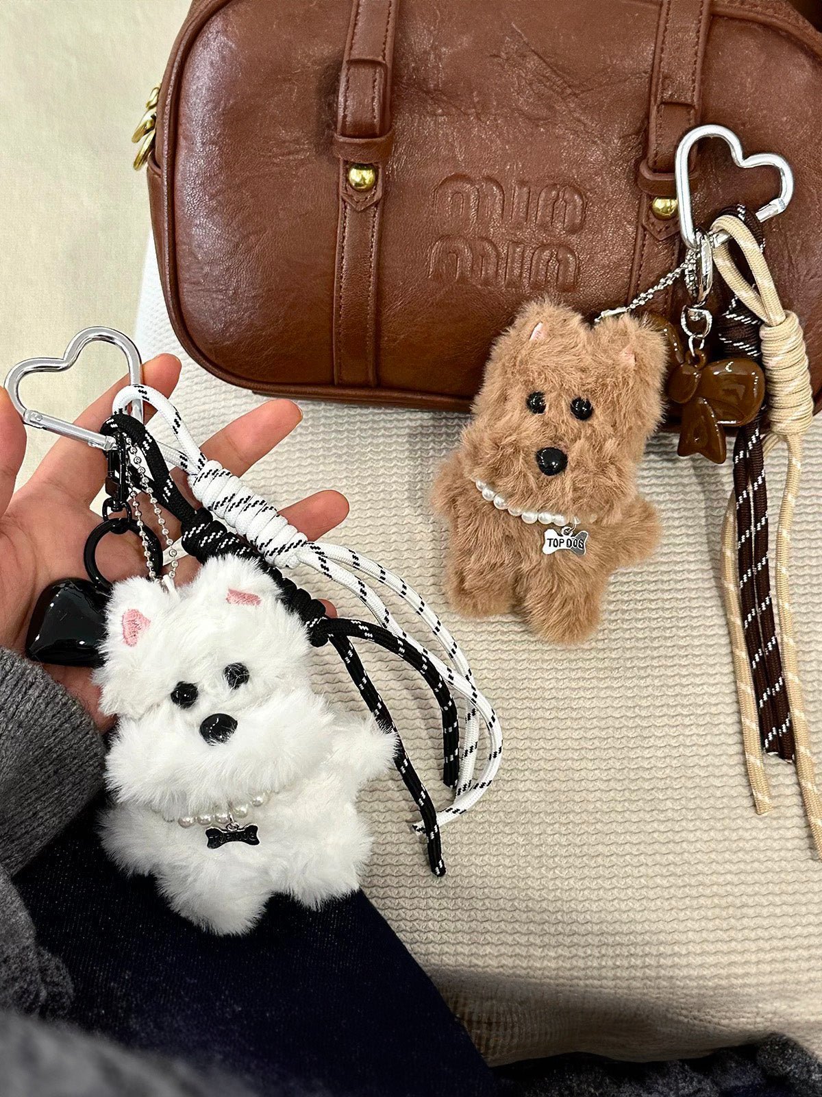 Bijou de sac chien peluche, porte - clés dog, breloque Y2K, accessoire sac, chiot peluche, modèle Swany - Blanc