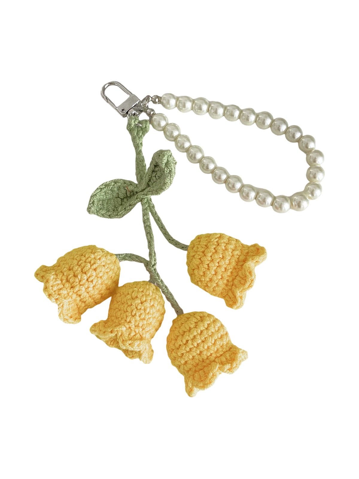 Crochet Flower Bag Charm, Pearl Keychain, Handbag Pendant, Unique Bag