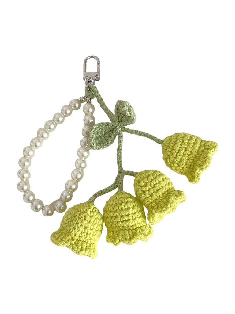Bijou de sac crochet fleur, porte - clés perle, pendentif sac à main, accessoire sac original, breloque sac fait main, modèle Adola - Bijoux de sac - Vert