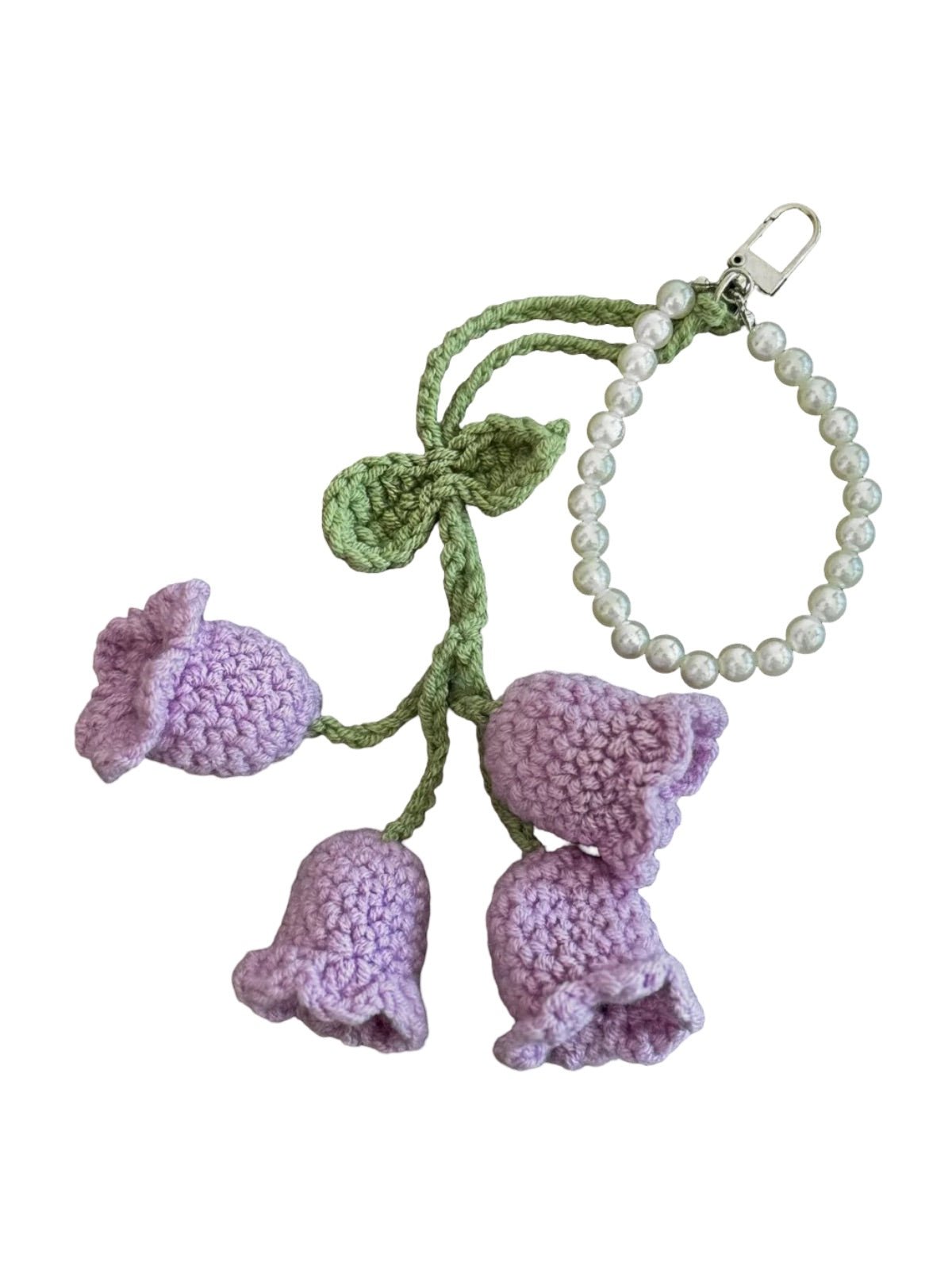 Crochet Flower Bag Charm, Pearl Keychain, Handbag Pendant, Unique Bag