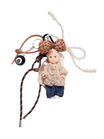 Bijou de sac poupée, porte - clés perles, accessoire fantaisie, ruban léopard, mini peluche, modèle Enastie - Beige