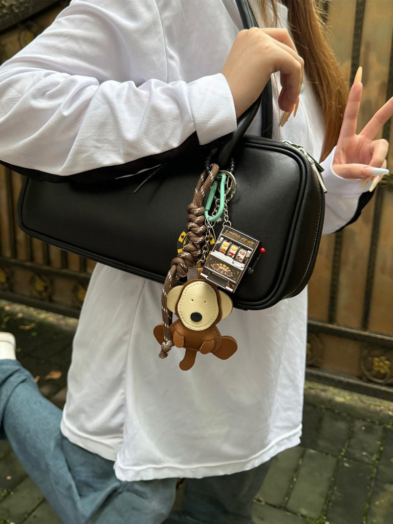 Bijou de sac singe cuir, machine à sous, porte - clés jeu, breloques fantaisie, style urbain, modèle Bibo - Bijoux de sac - Marron