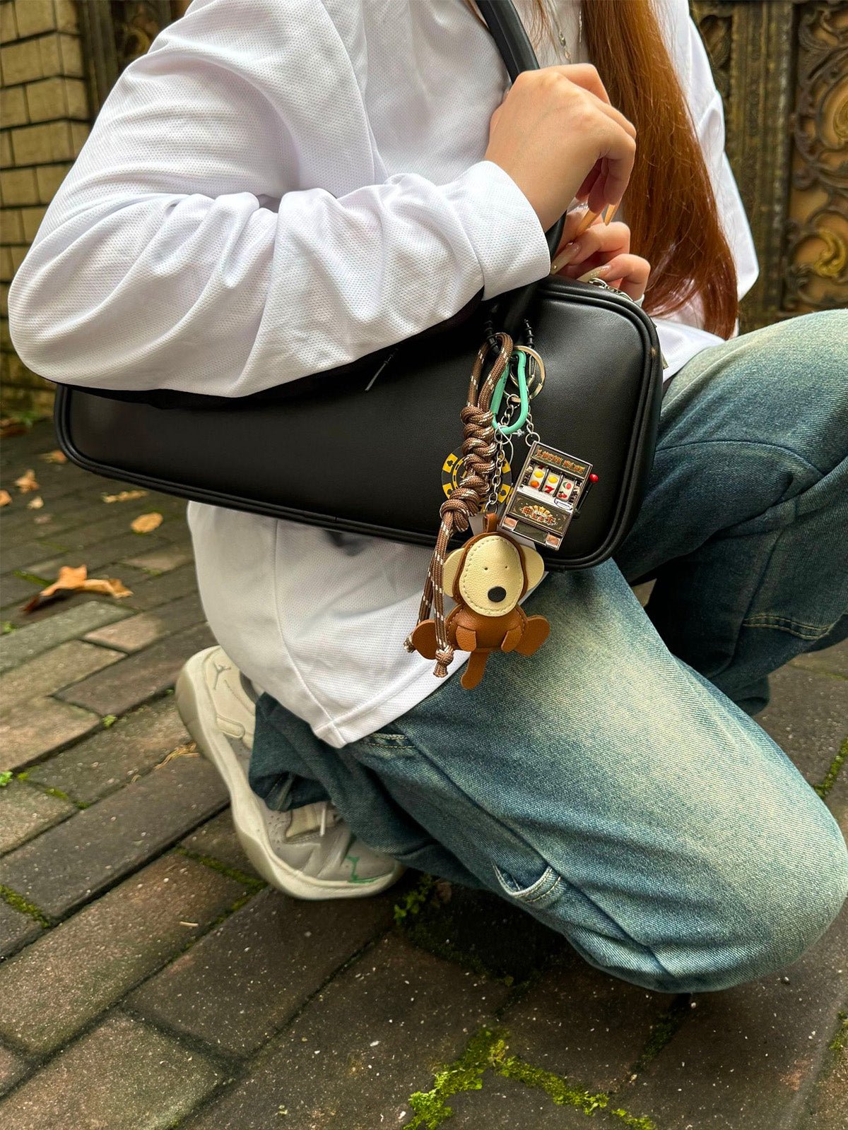 Bijou de sac singe cuir, machine à sous, porte - clés jeu, breloques fantaisie, style urbain, modèle Bibo - Bijoux de sac - Marron