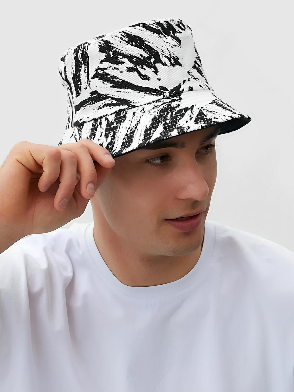 Bob coton réversible, imprimé tie - dye, noir et blanc, homme femme, protection solaire, modèle Vaco - Casquette - Blanc et noir