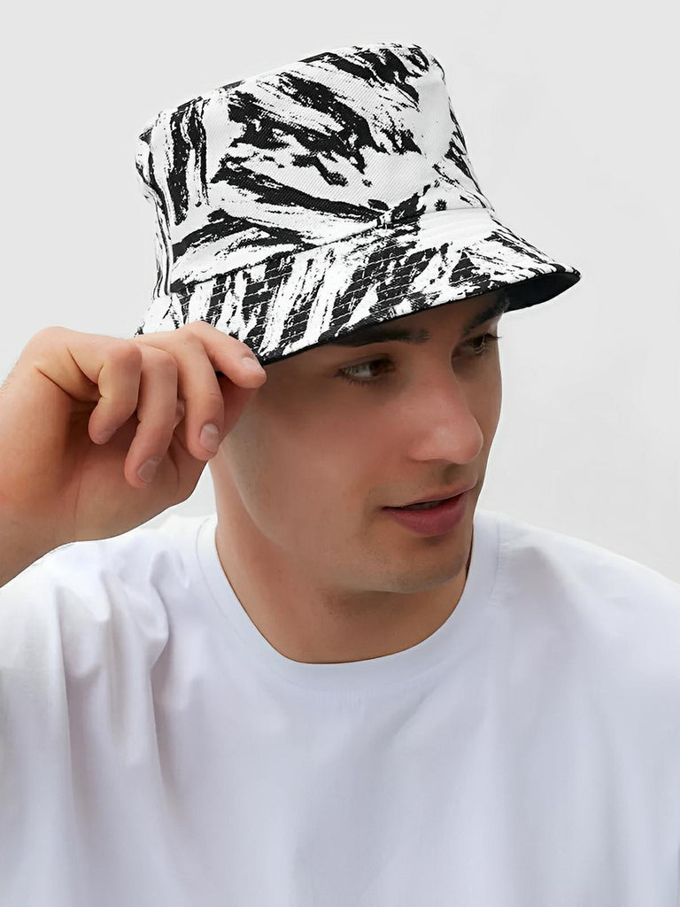 Bob coton réversible, imprimé tie - dye, noir et blanc, homme femme, protection solaire, modèle Vaco - Casquette - Blanc et noir