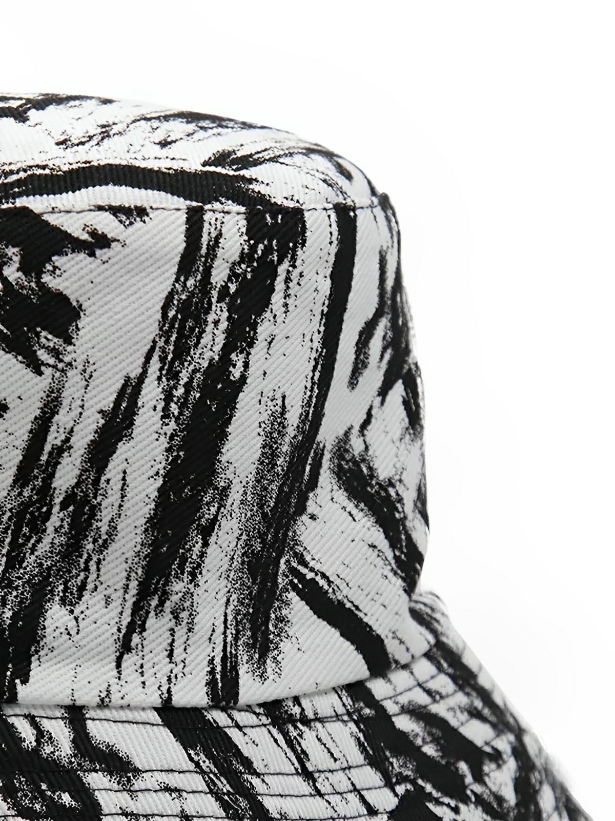 Bob coton réversible, imprimé tie - dye, noir et blanc, homme femme, protection solaire, modèle Vaco - Casquette - Blanc et noir