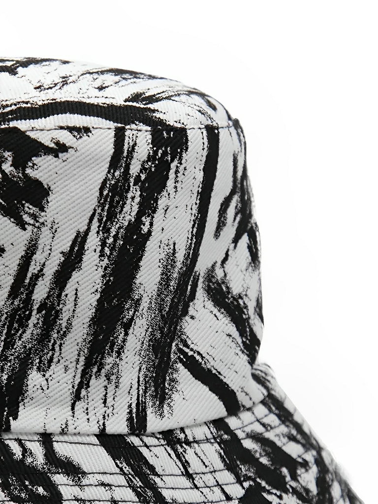 Bob coton réversible, imprimé tie - dye, noir et blanc, homme femme, protection solaire, modèle Vaco - Casquette - Blanc et noir