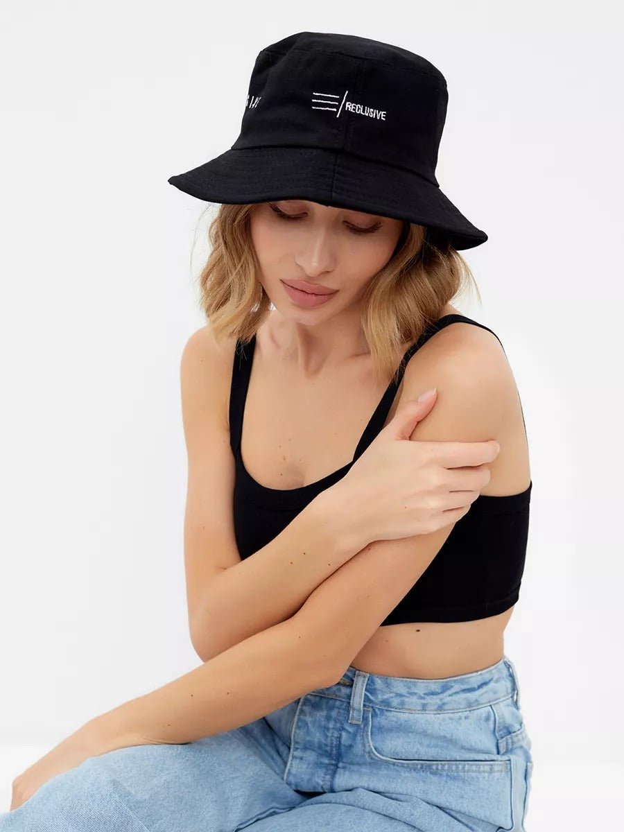 Bob en coton unisexe, broderie Reclusive, protection solaire, pliable, modèle Atom - Casquette - Noir