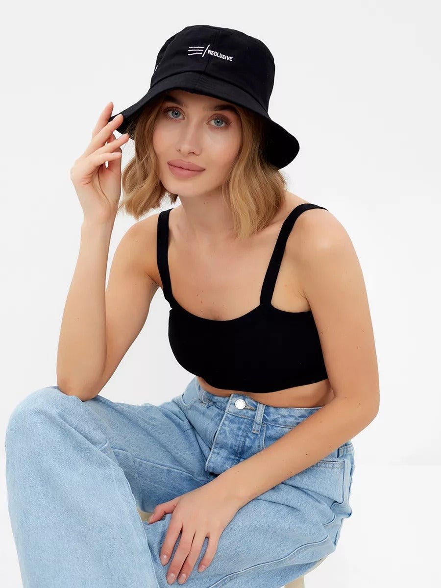 Bob en coton unisexe, broderie Reclusive, protection solaire, pliable, modèle Atom - Casquette - Noir