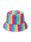Bob en fausse fourrure, chapeau rayé multicolore, bucket hat doux et chaud, couvre - chef hiver, modèle Malda - Bob - Style 1