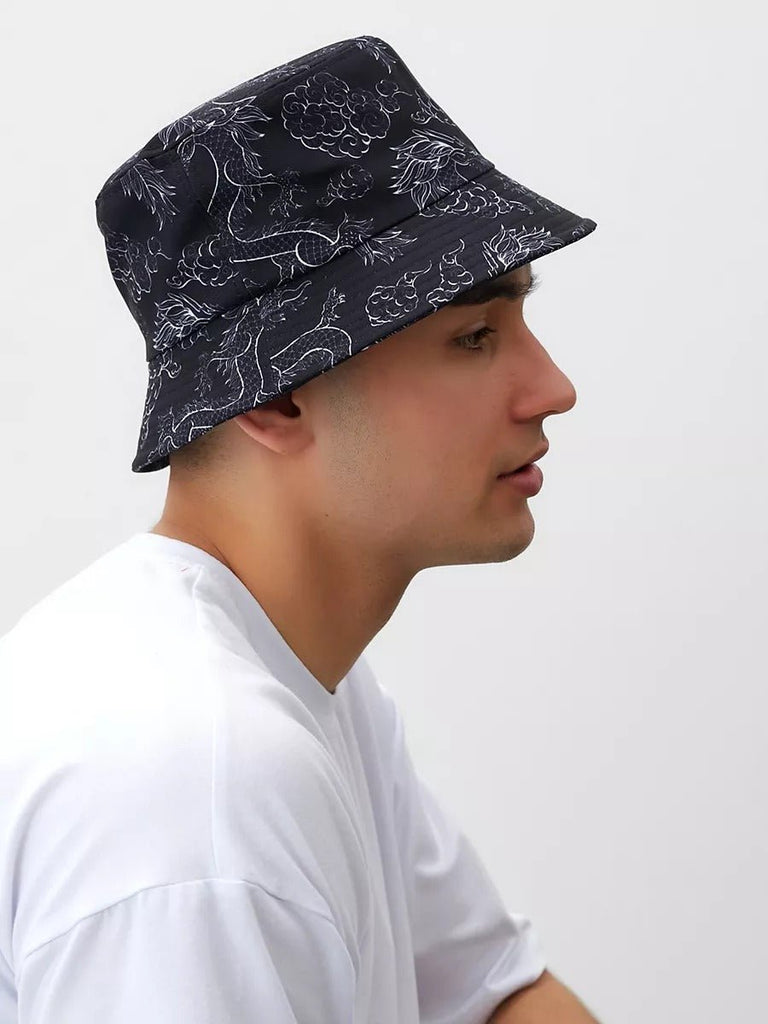 Bob imprimé dragon, chapeau streetwear, protection solaire, accessoire tendance, unisexe, modèle Tayo - Bob - Gris foncé