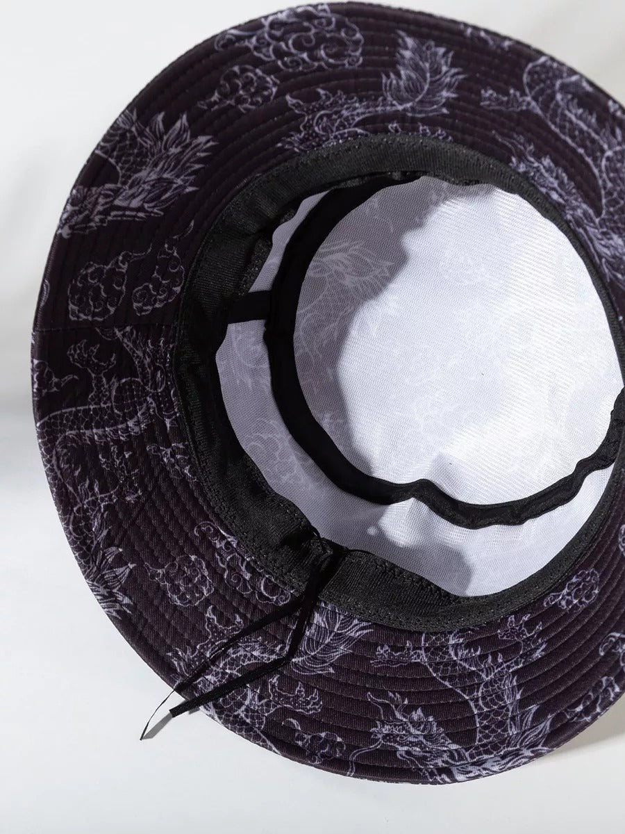 Bob imprimé dragon, chapeau streetwear, protection solaire, accessoire tendance, unisexe, modèle Tayo - Bob - Gris foncé