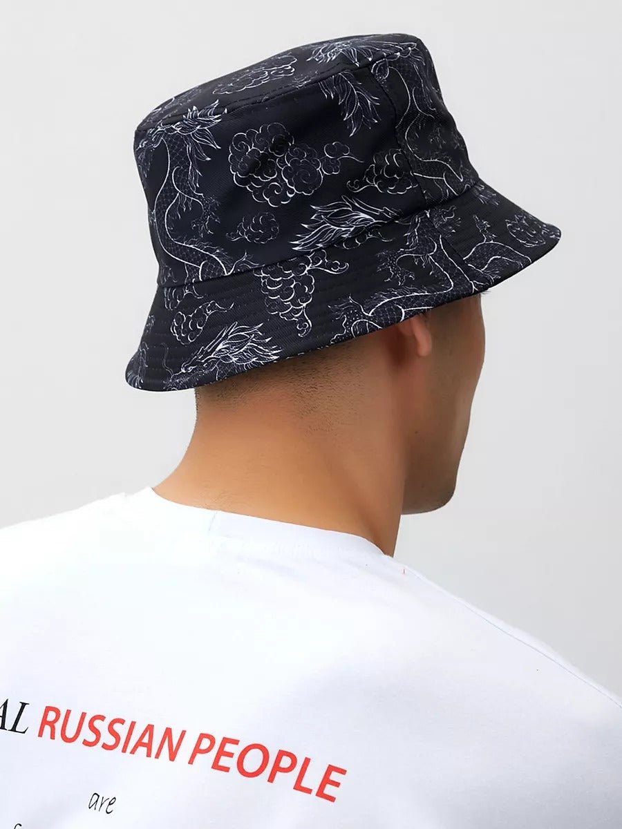 Bob imprimé dragon, chapeau streetwear, protection solaire, accessoire tendance, unisexe, modèle Tayo - Bob - Gris foncé