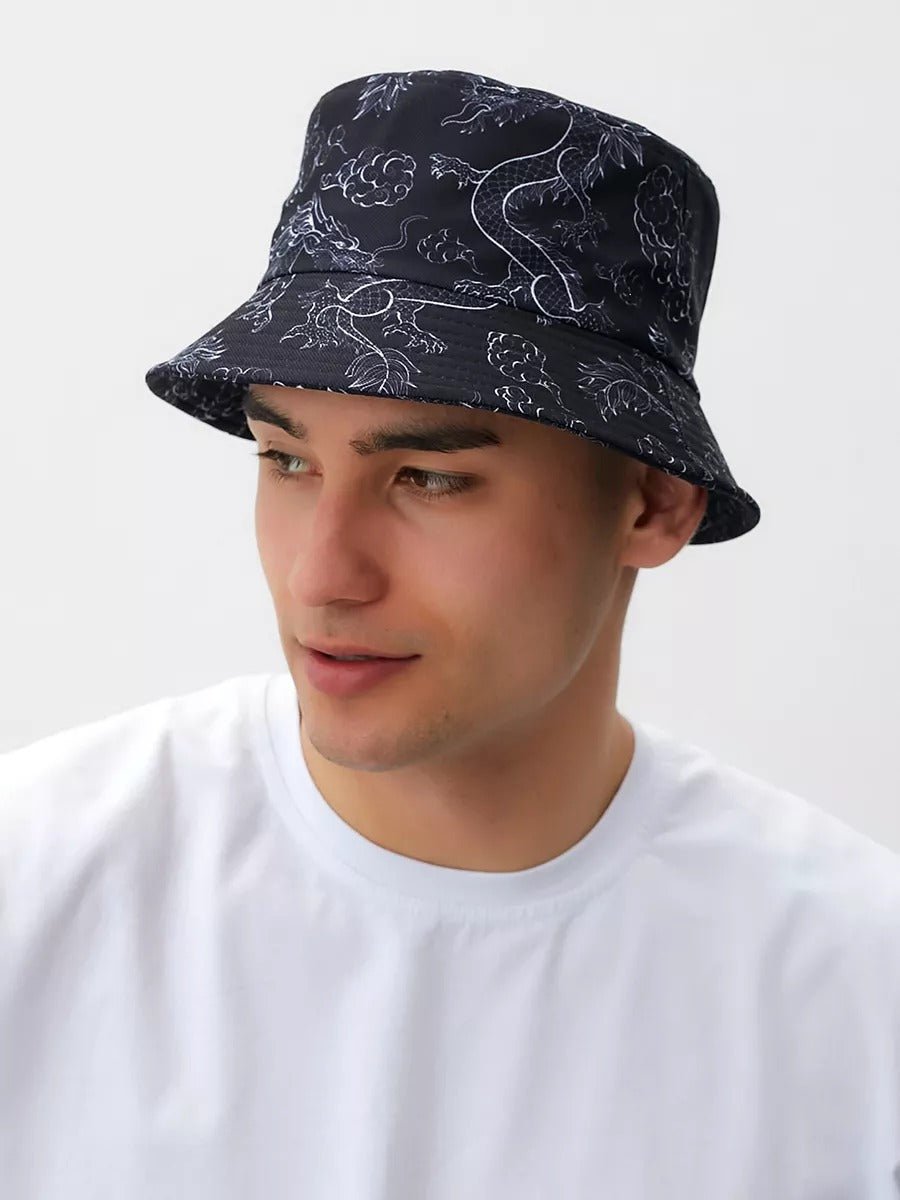Bob imprimé dragon, chapeau streetwear, protection solaire, accessoire tendance, unisexe, modèle Tayo - Bob - Gris foncé