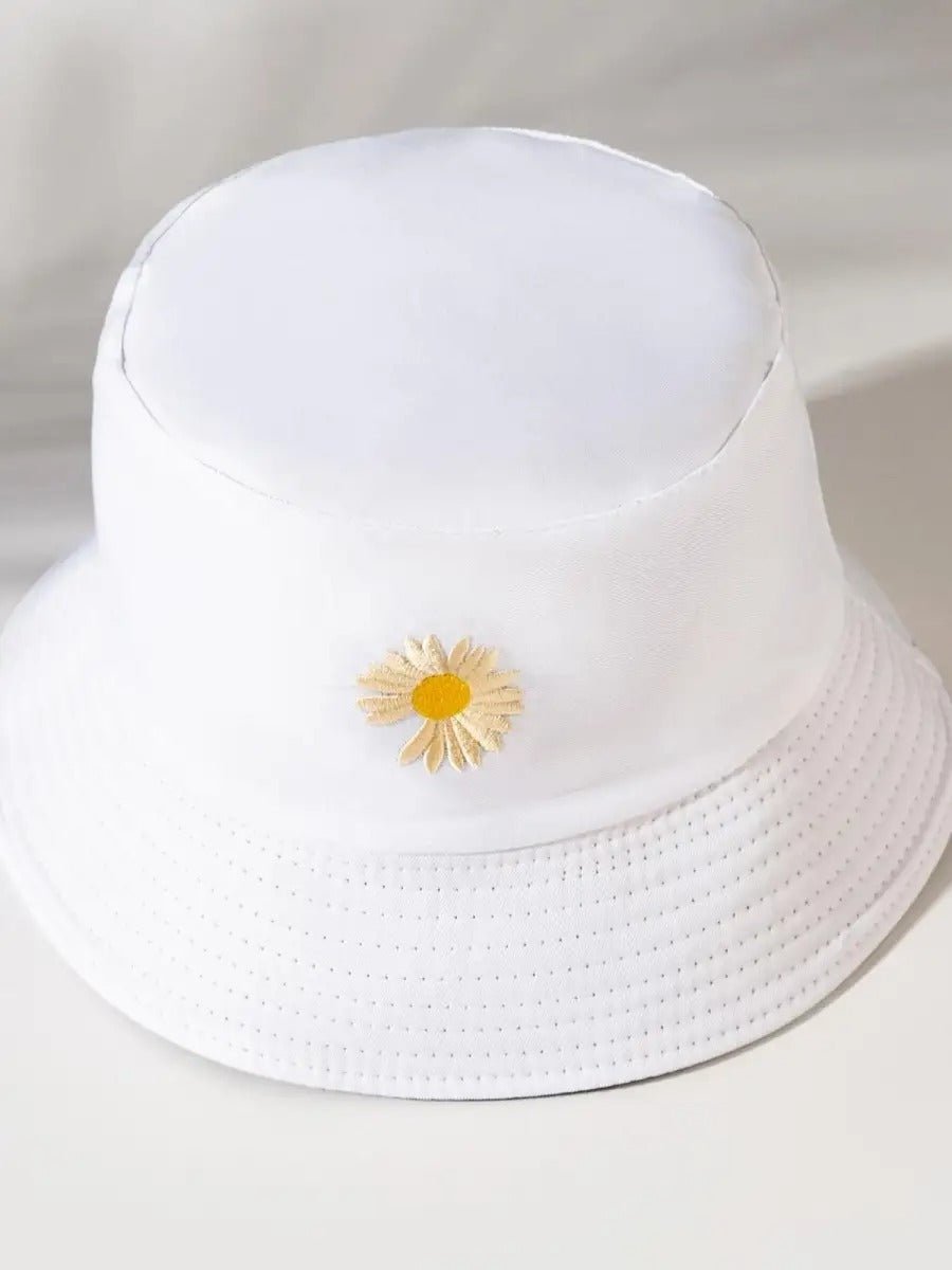 Bob marguerite brodé, chapeau réversible coton, protection solaire UPF 40, style printanier, modèle Marge - Bob - Noir