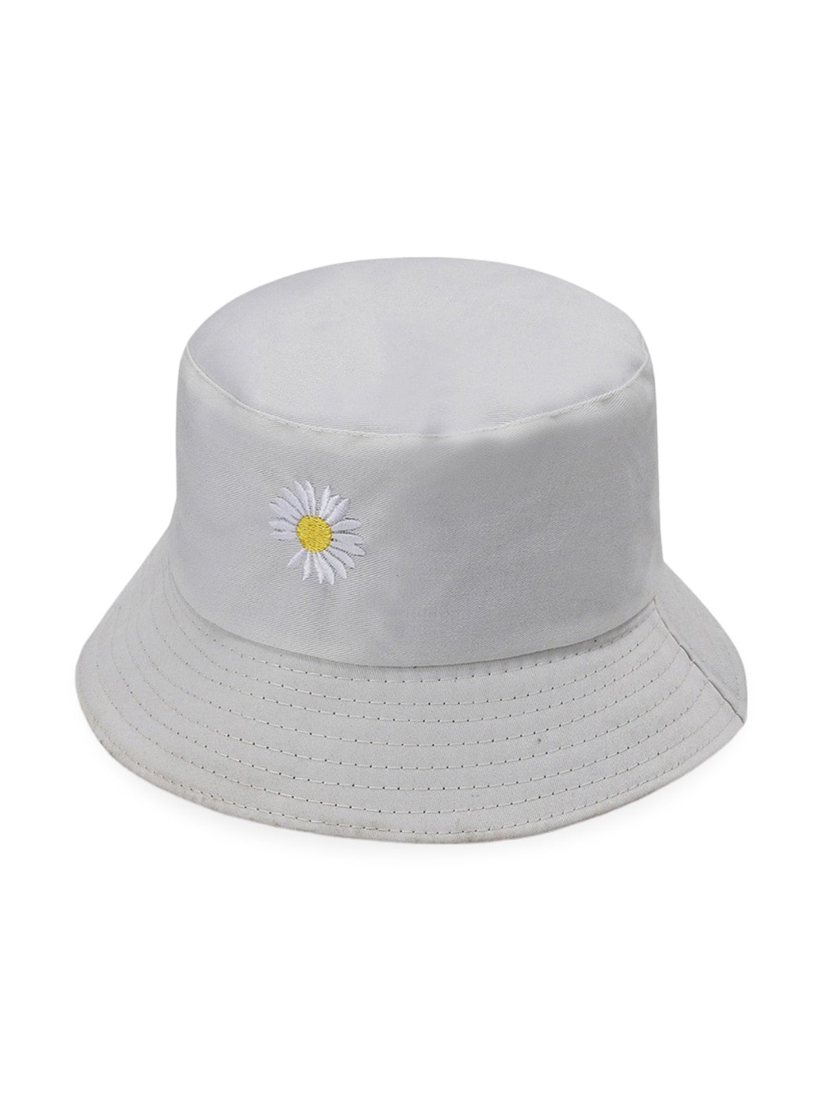Bob marguerite brodé, chapeau réversible coton, protection solaire UPF 40, style printanier, modèle Marge - Bob - Gris