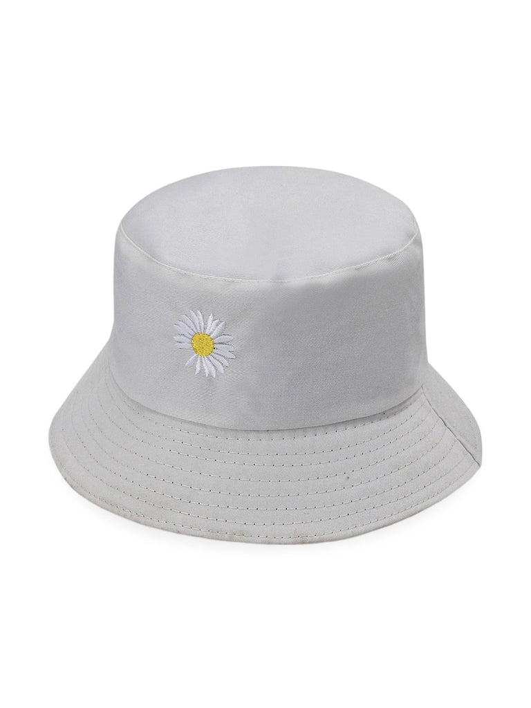 Bob marguerite brodé, chapeau réversible coton, protection solaire UPF 40, style printanier, modèle Marge - Bob - Gris