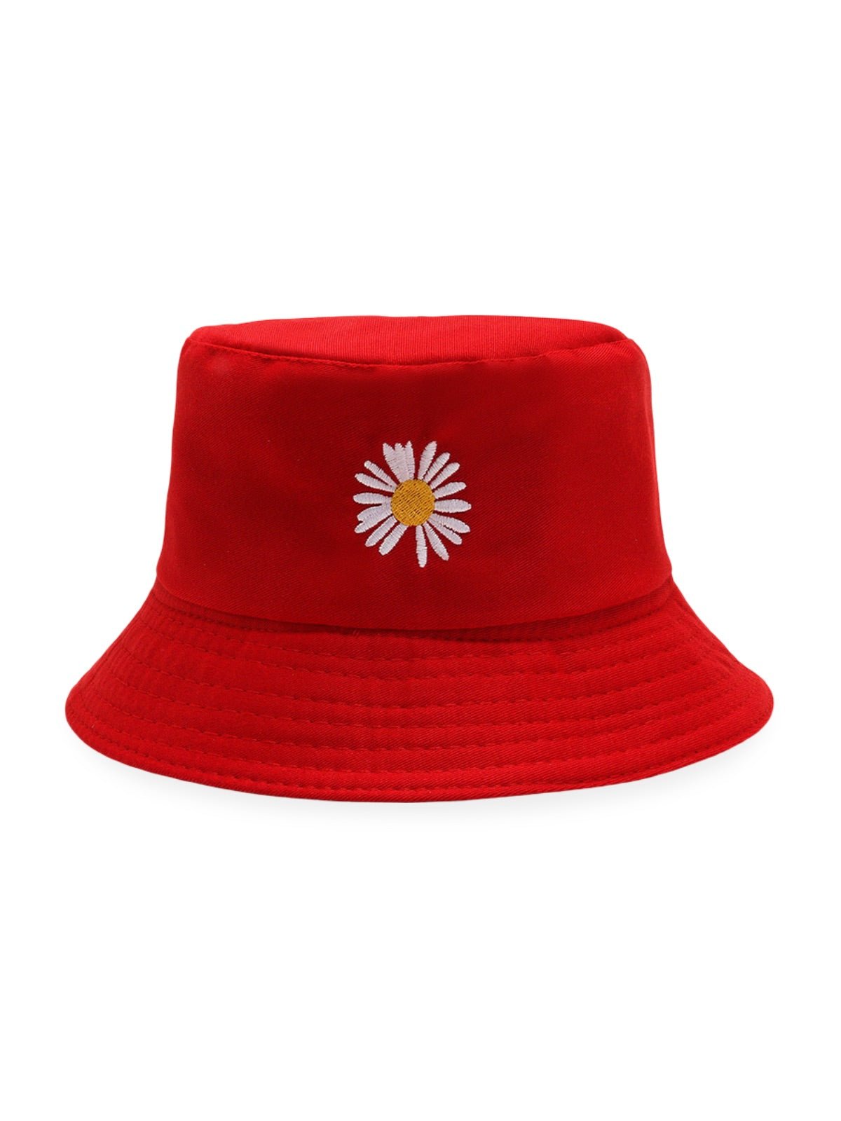 Bob marguerite brodé, chapeau réversible coton, protection solaire UPF 40, style printanier, modèle Marge - Bob - Rouge