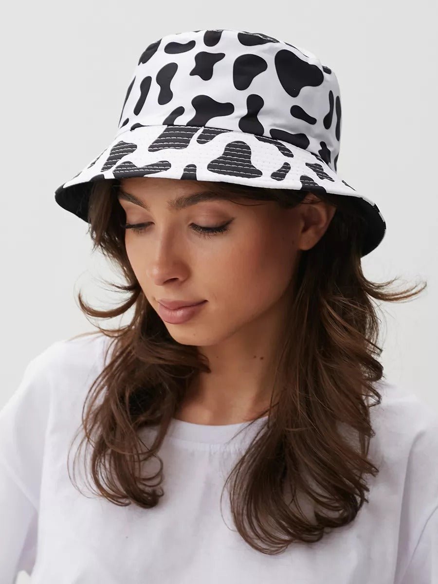 Bob vache réversible, chapeau été, protection UV, imprimé tendance, style unique, modèle Cowa - Bob - Noir