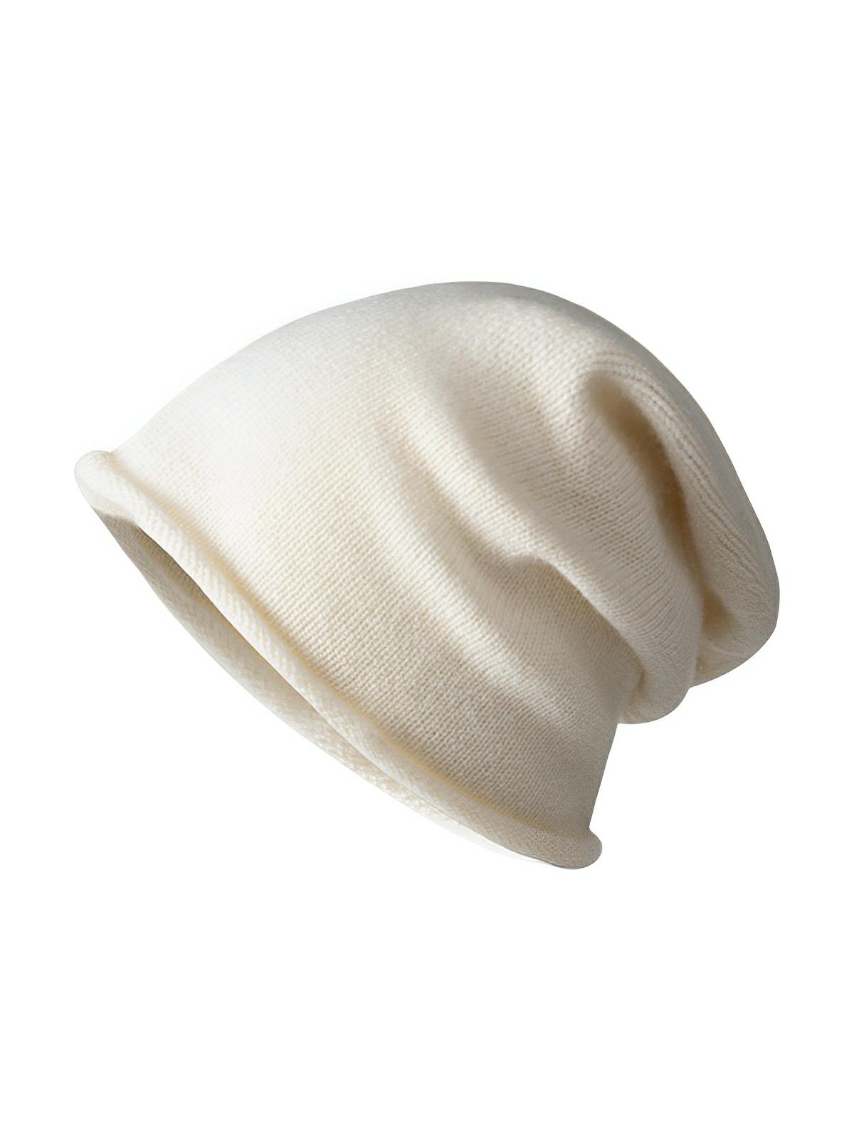 Bonnet 100% laine, hiver chaud, mixte, bonnet tombant uni, tricoté et doux, modèle Yuns - Bonnets - Blanc