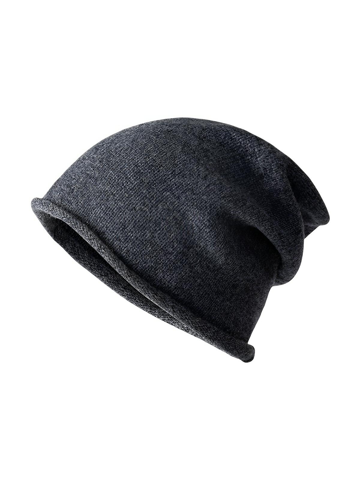 Bonnet 100% laine, hiver chaud, mixte, bonnet tombant uni, tricoté et doux, modèle Yuns - Bonnets - Gris