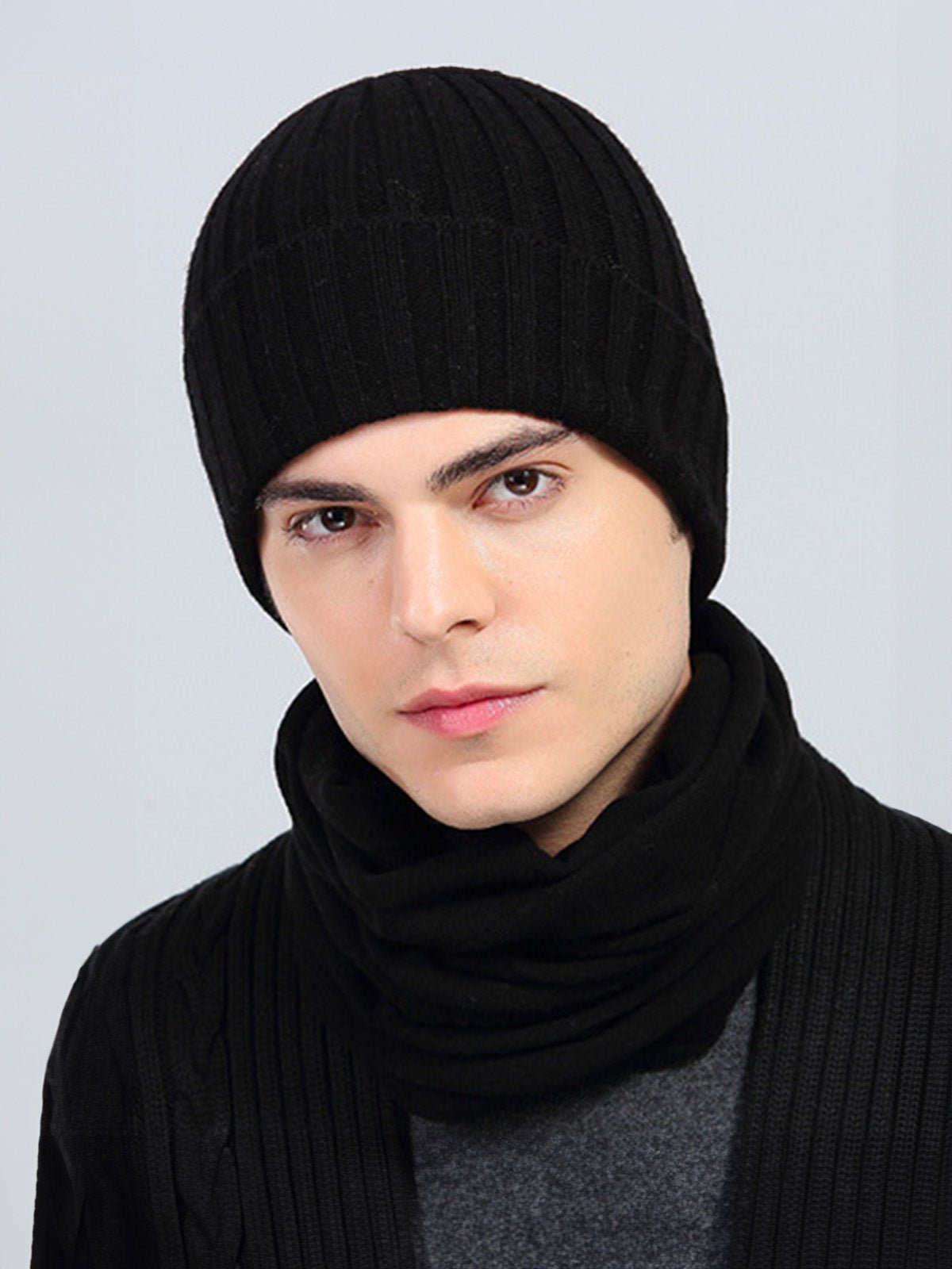 Bonnet chaud hiver, maille côtelée épaisse, bonnet noir ou gris, bonnet extensible automne hiver, bonnet tricoté classique, modèle Valo - Bonnets - Noir