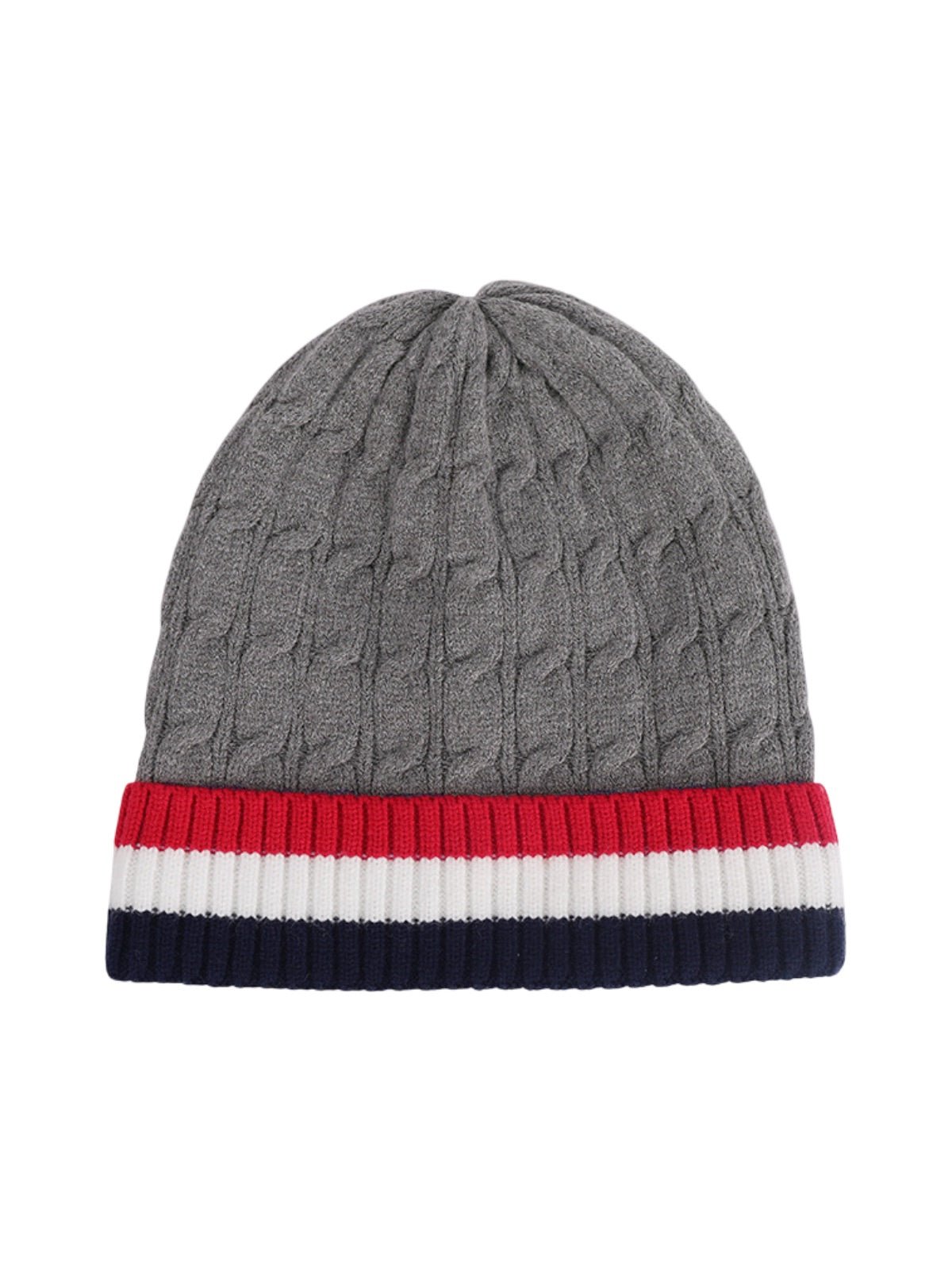Bonnet chaud tricolore, maille torsadée, doublure douce polaire, bonnet hiver homme femme, bonnet épais confortable, modèle Maé - Bonnets - Gris