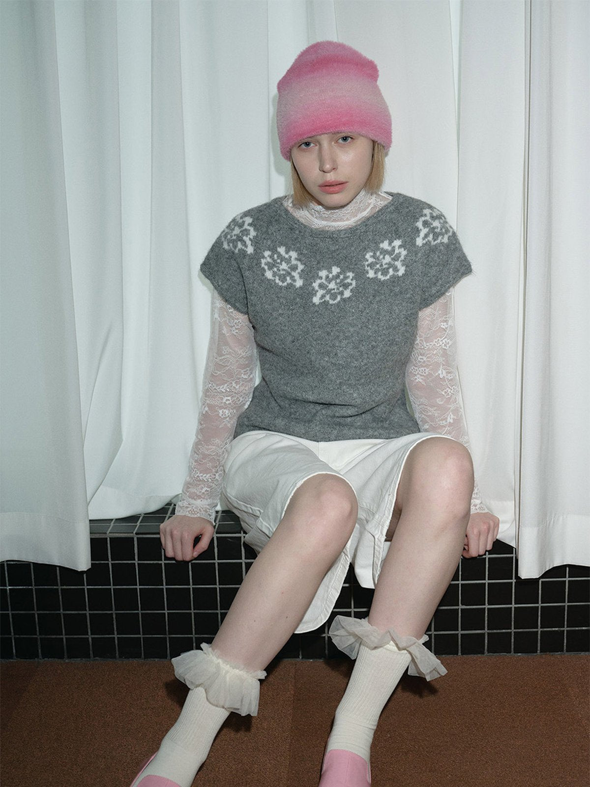 Bonnet d'hiver en nylon duveteux, bonnet doux femme, bonnet maille dégradé, bonnet chaud sans couture, bonnet style vintage, modèle Zaza - Bonnets - Rose clair