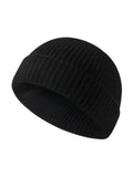 Bonnet docker côtelé, court unisexe, chaud pour l'hiver, bonnet à revers, maille fine, modèle Jino - Bonnets - Noir