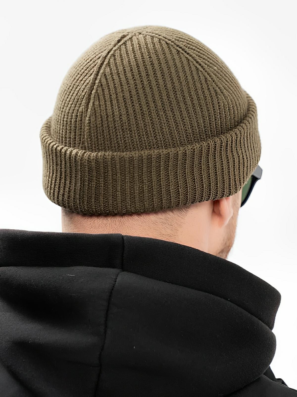 Bonnet docker côtelé, court unisexe, chaud pour l'hiver, bonnet à revers, maille fine, modèle Jino - Bonnets - Taupe