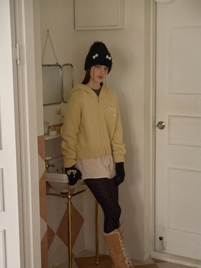 Bonnet doux en tricot, perles fantaisie, effet duveteux, style streetwear, hiver chaud, coupe arrondie, sans visière, accessoire mode fille, modèle Fenzie - Bonnets - Noir