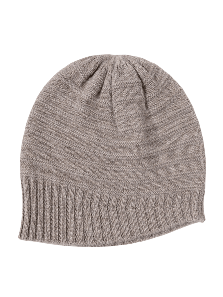 Bonnet en cachemire unisexe, tricoté souple, hiver doux et chaud, style simple, coupe ronde, sans visière, modèle Enor - Bonnets - Taupe