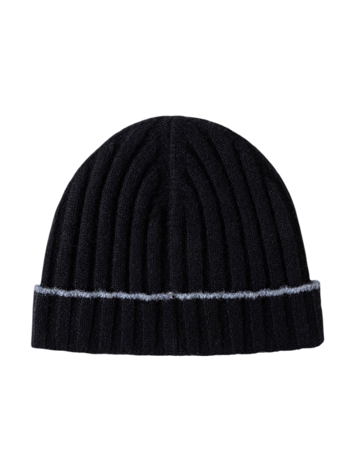 Bonnet en laine chaude, maille côtelée unisexe, revers extensible et confortable, touche de couleur contrastée, douceur naturelle pour l’hiver, modèle Kinsy - Bonnets - Noir