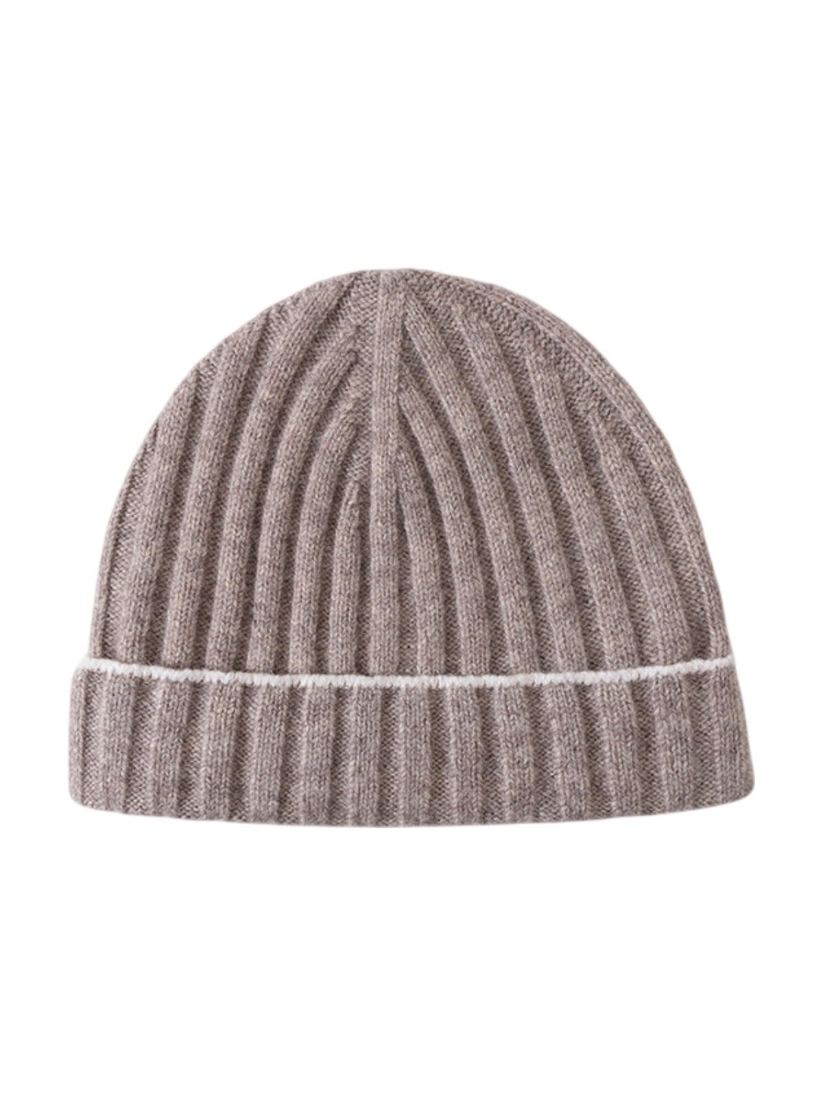 Bonnet en laine chaude, maille côtelée unisexe, revers extensible et confortable, touche de couleur contrastée, douceur naturelle pour l’hiver, modèle Kinsy - Bonnets - Beige