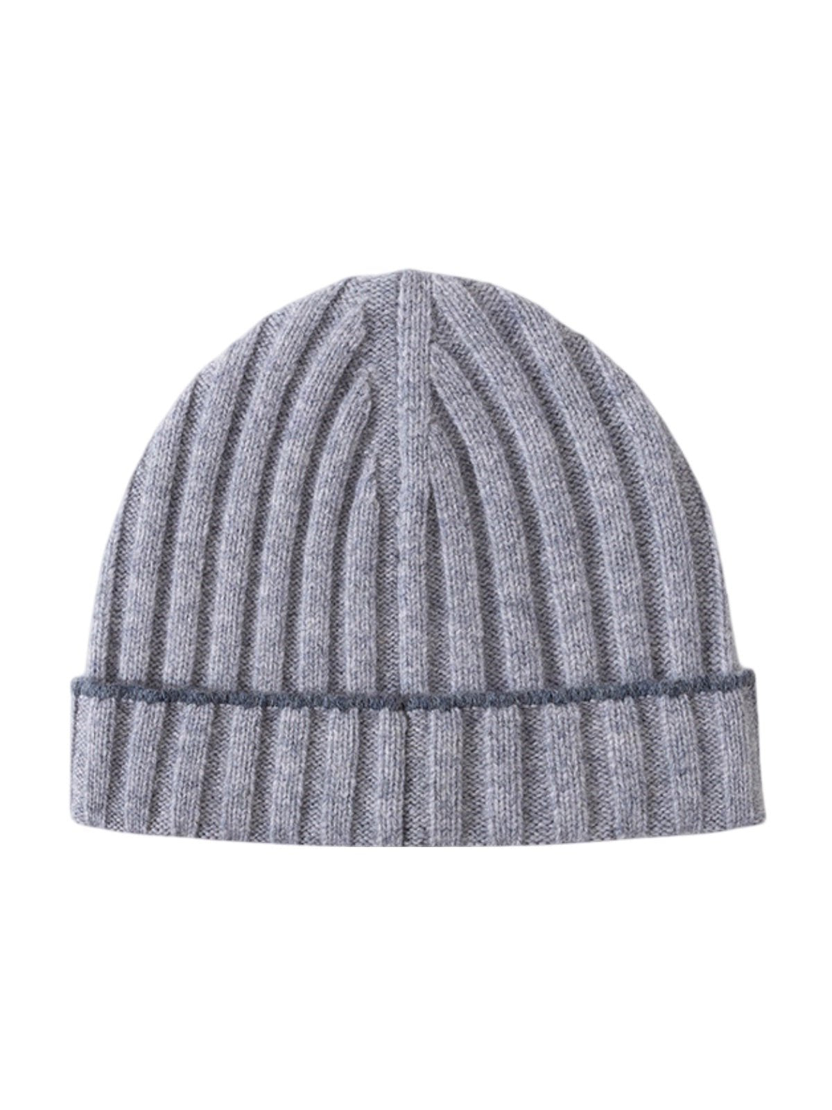 Bonnet en laine chaude, maille côtelée unisexe, revers extensible et confortable, touche de couleur contrastée, douceur naturelle pour l’hiver, modèle Kinsy - Bonnets - Gris