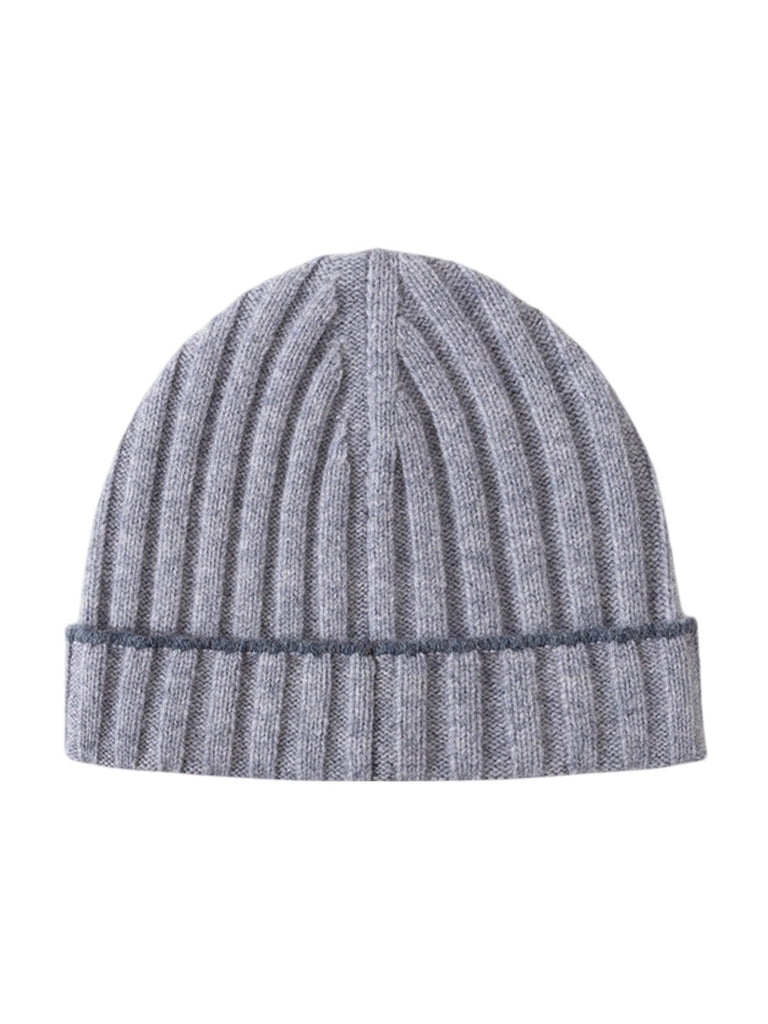 Bonnet en laine chaude, maille côtelée unisexe, revers extensible et confortable, touche de couleur contrastée, douceur naturelle pour l’hiver, modèle Kinsy - Bonnets - Gris