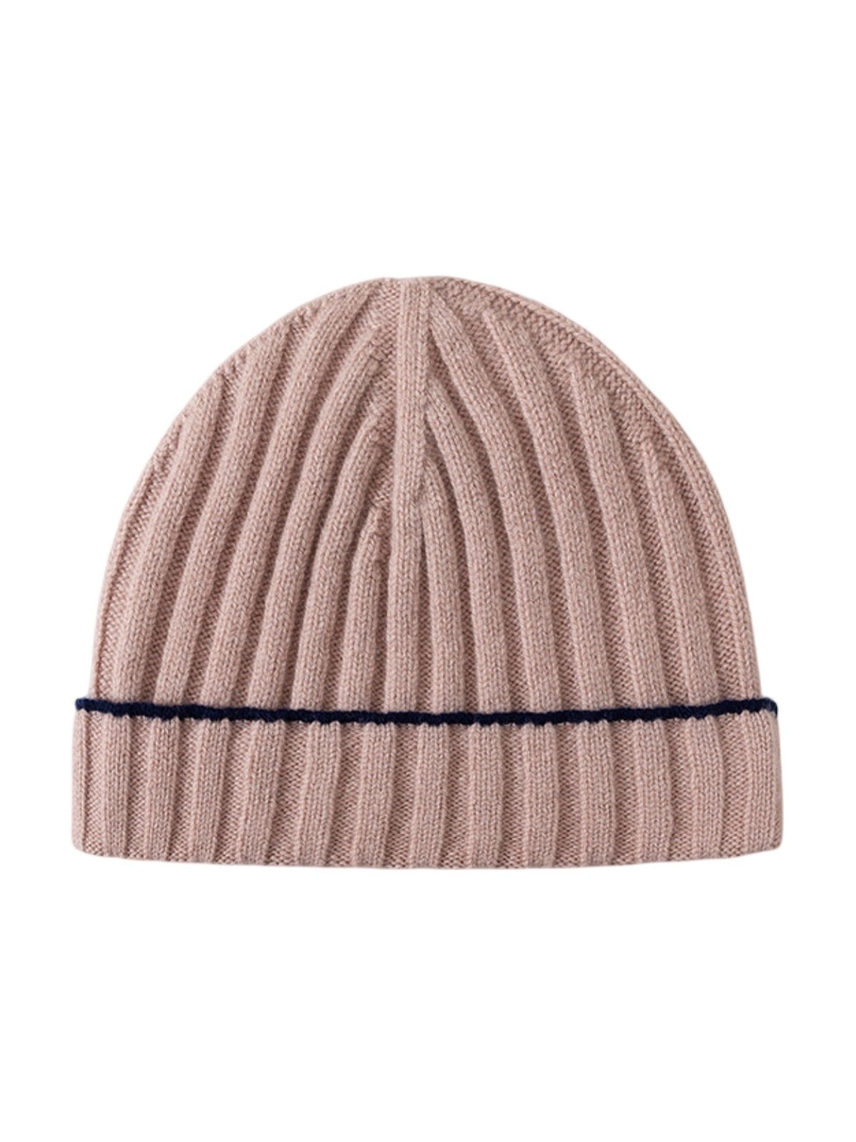 Bonnet en laine chaude, maille côtelée unisexe, revers extensible et confortable, touche de couleur contrastée, douceur naturelle pour l’hiver, modèle Kinsy - Bonnets - Rose