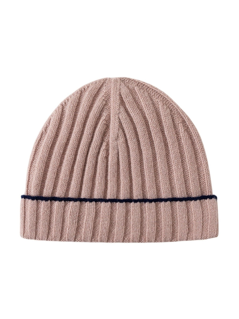 Bonnet en laine chaude, maille côtelée unisexe, revers extensible et confortable, touche de couleur contrastée, douceur naturelle pour l’hiver, modèle Kinsy - Bonnets - Rose