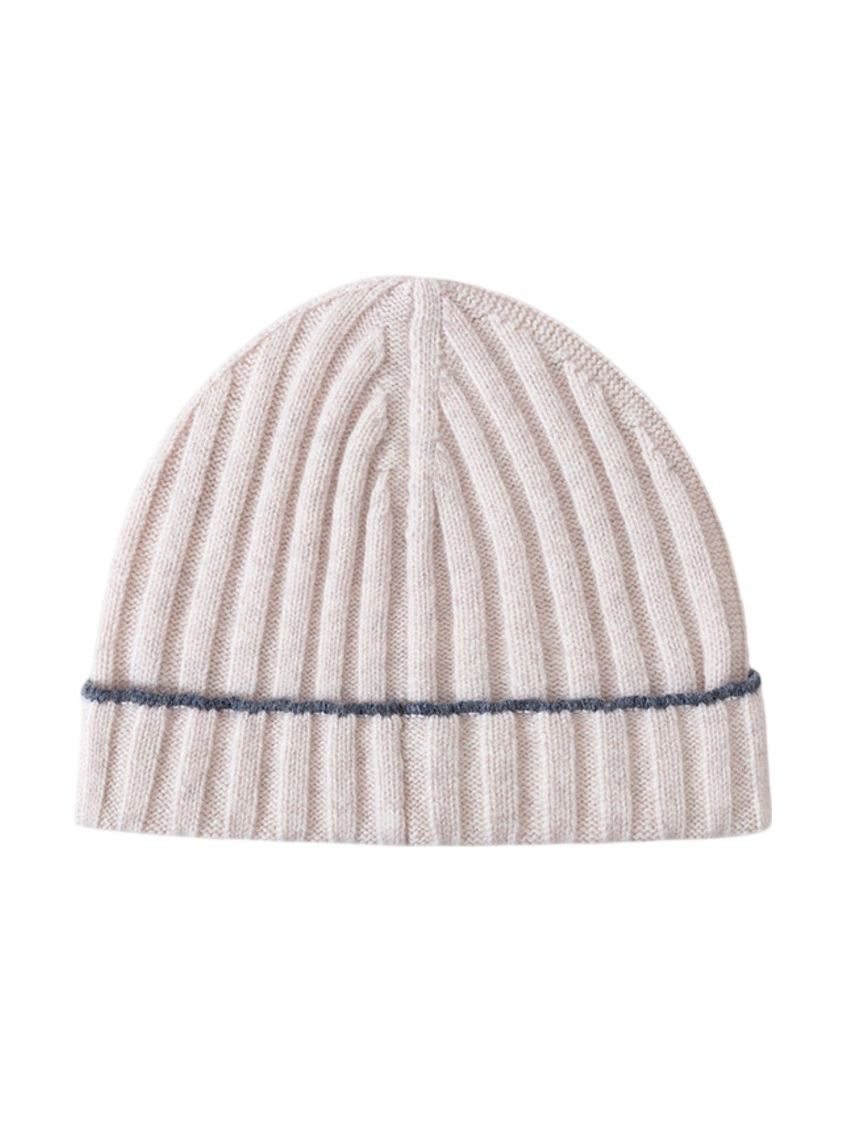Bonnet en laine chaude, maille côtelée unisexe, revers extensible et confortable, touche de couleur contrastée, douceur naturelle pour l’hiver, modèle Kinsy - Bonnets - Blanc cassé