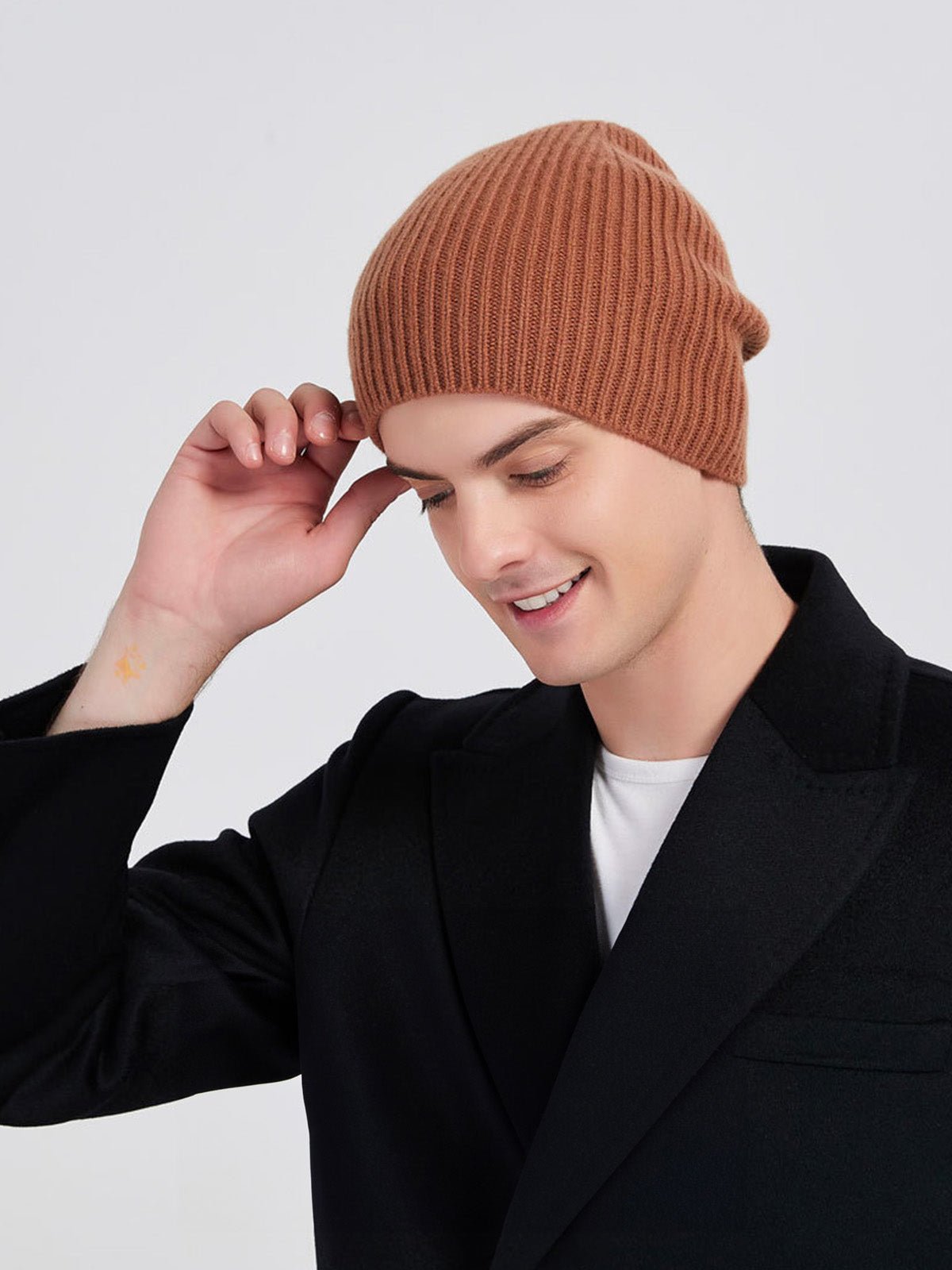 Bonnet en laine chaude pour homme, maille côtelée extensible, style minimaliste et confortable pour l'hiver, modèle Lokey - Bonnets - Marron