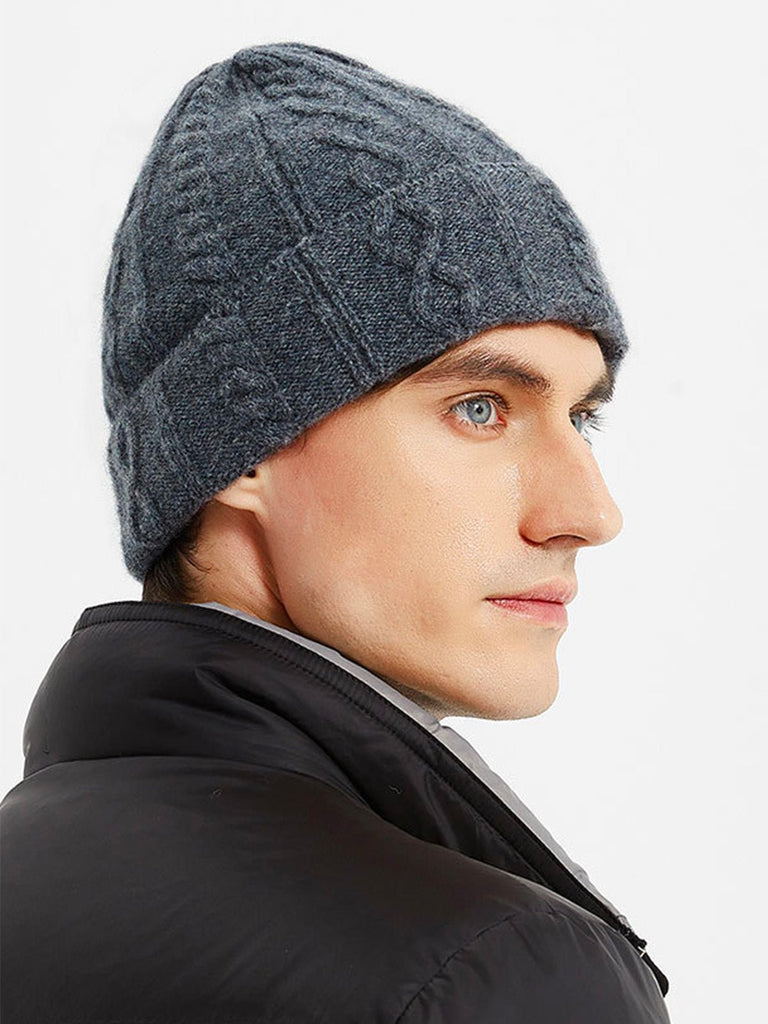 Bonnet en laine homme et femme, tricot torsadé, chaud hiver, maille épaisse, doux confort, style minimaliste, modèle Zola - Bonnets - Gris