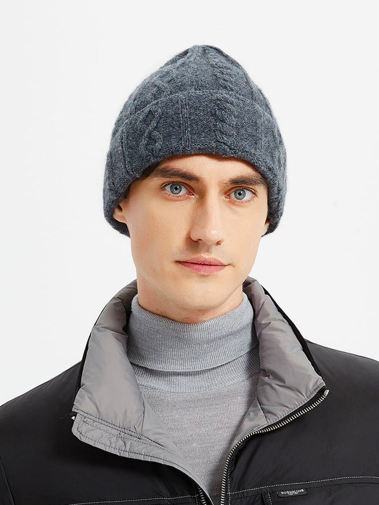 Bonnet en laine homme et femme, tricot torsadé, chaud hiver, maille épaisse, doux confort, style minimaliste, modèle Zola - Bonnets - Gris