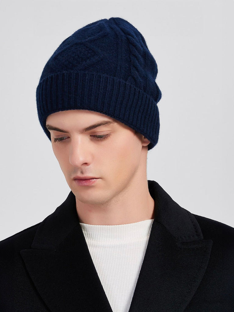 Bonnet en laine mérinos mixte, tricot torsadé chaud, maille hiver, doux et extensible, bonnet streetwear, modèle Caméro - Bonnets - Bleu marine