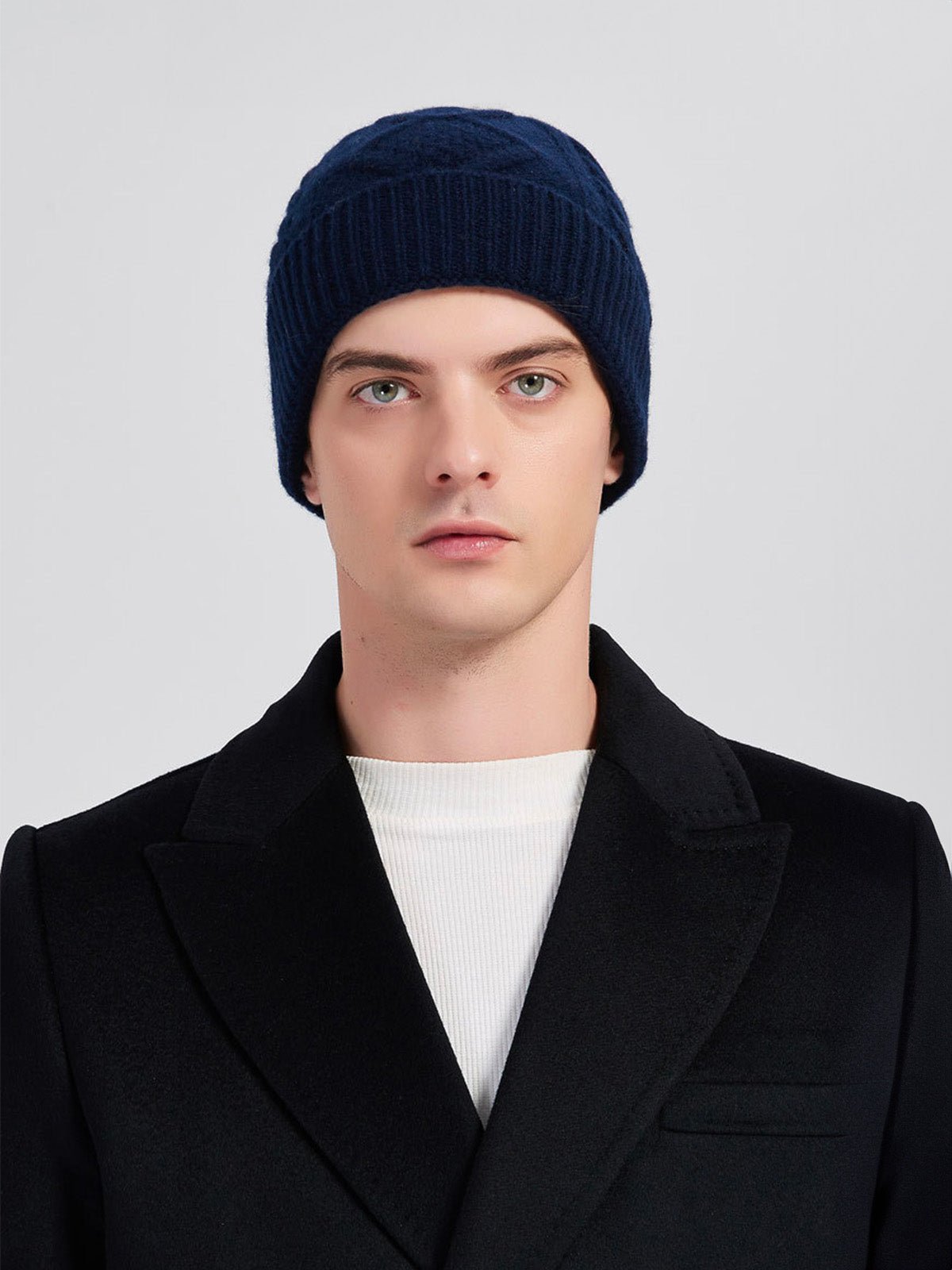 Bonnet en laine mérinos mixte, tricot torsadé chaud, maille hiver, doux et extensible, bonnet streetwear, modèle Caméro - Bonnets - Bleu marine