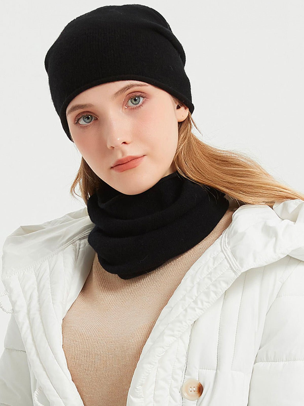 Bonnet en laine mérinos, tricot sans couture, unisexe, doux et chaud, bonnet extensible hiver, léger et compact, modèle Jay - Bonnets - Noir